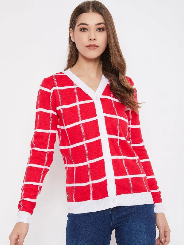Warm Wear JUMP USA Women Red Front-Open Sweater