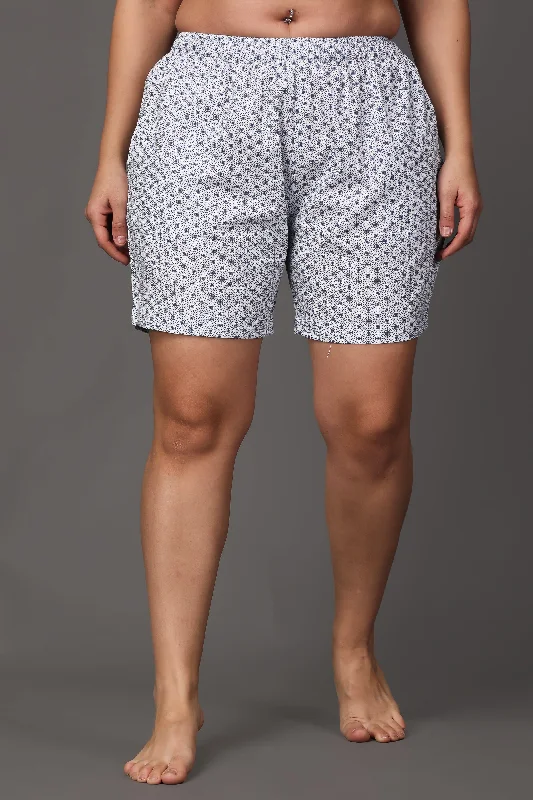 Casual Fit Wear White Cotton Printed Shorts