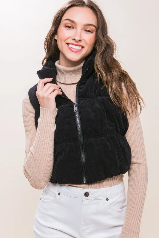 Stylish Jackets Love Tree Corduroy Zip Up Puffer Vest with Pockets
