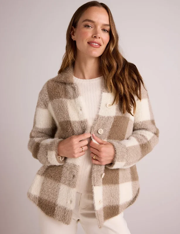 Comfortable Fashion Looks Knitted Fuzzy Shacket, Ivory/Fawn