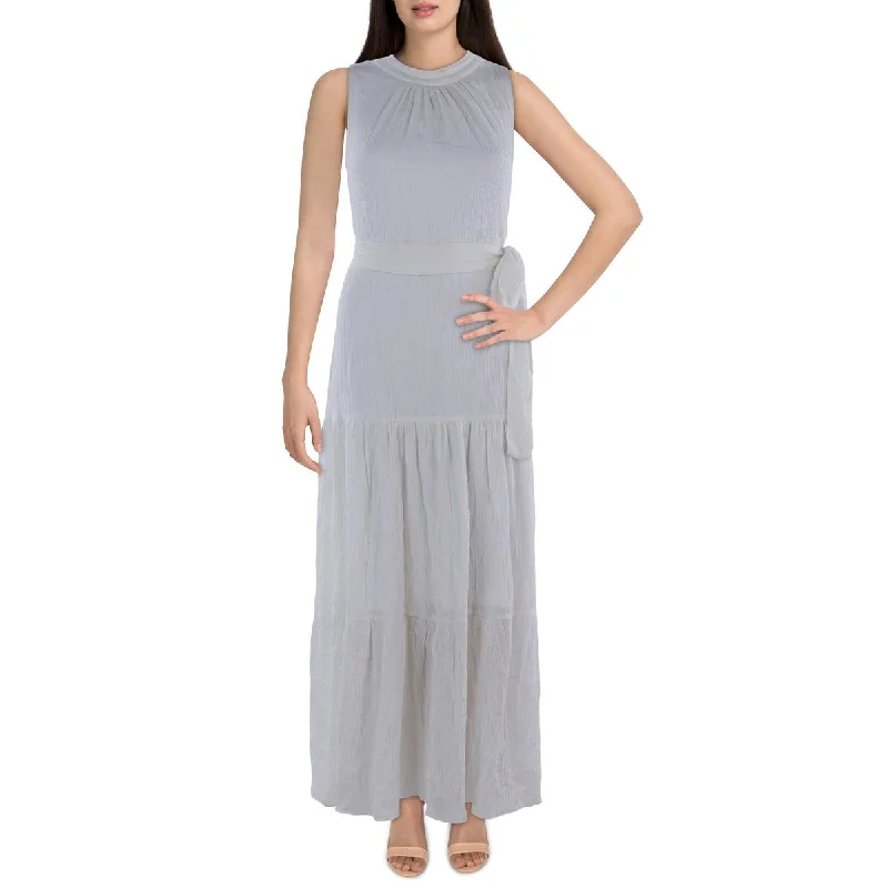 Sporty Comfort Anne Klein Womens Tie Neck Tiered Maxi Dress