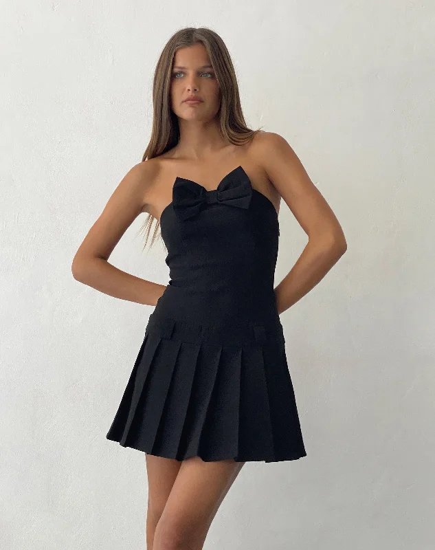 Cozy Fashions Seroja Bow Front Mini Dress in Black Tailoring