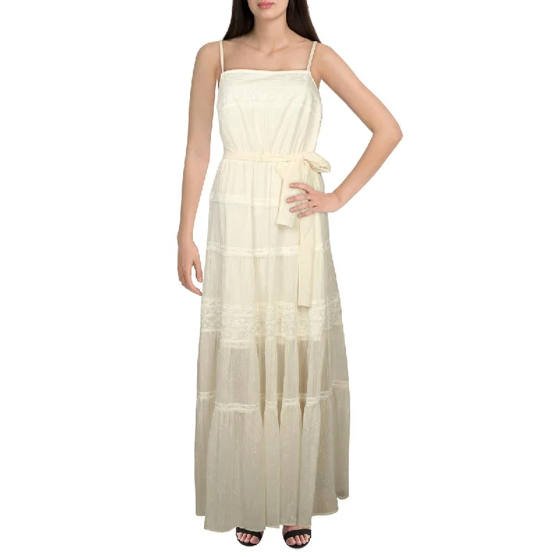 Classic Comfort BCBG Max Azria Women’s Metallic Lace Trim Sleeveless Belted Maxi Gown