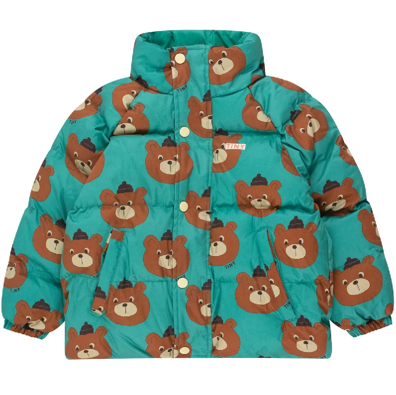 Cozy Footwear Bears Short Padded Jacket in Emerald by Tinycottons
