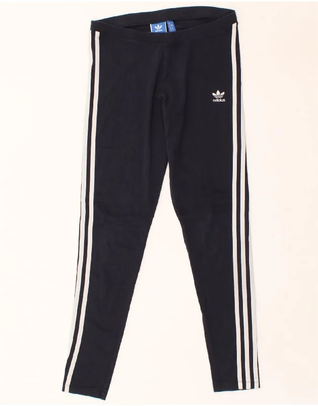Breathable Style ADIDAS Womens Leggings UK 12 Medium Navy Blue Cotton