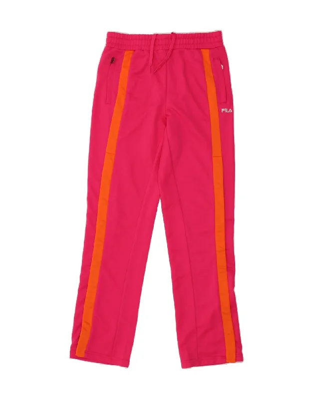 Light Layers FILA Womens Tracksuit Trousers UK 14 Medium Pink Colourblock Polyester