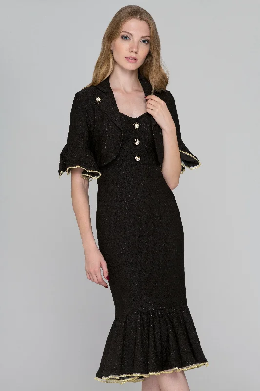 Warm Chic Black Tango Two-Piece Trumpet Midi Dress