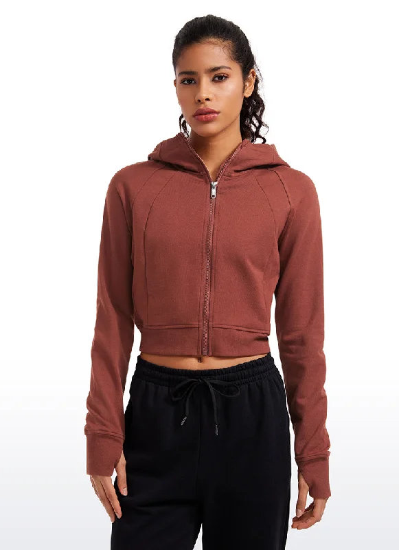 Comfortable Fashion Looks Amenity Cropped Full Zip Hoodies with Thumb Holes