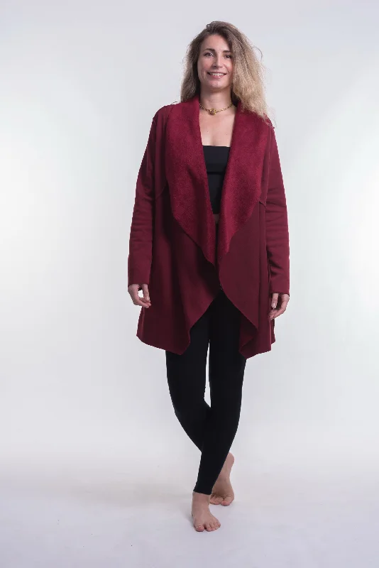 Comfortable Jeans Fleece Cardigan in Red