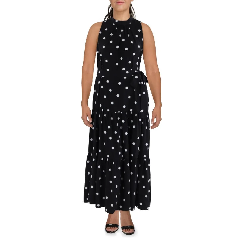 Modern Chic Anne Klein Womens Mock Neck Polka Do Maxi Dress
