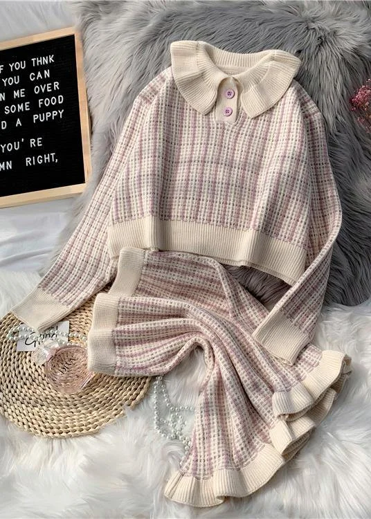 Fashion Comfort Korean version of short light purple sweater suit loose skirt two-piece suit Fashion Comfort Korean version of short light purple sweater suit loose skirt two-piece suit