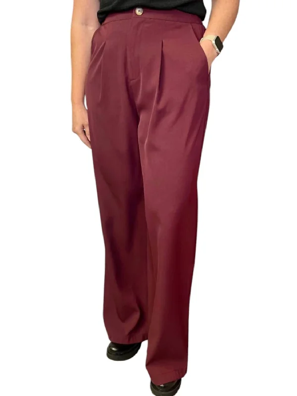 Cozy Apparel Silent Streets Wide Leg Pants In Wine