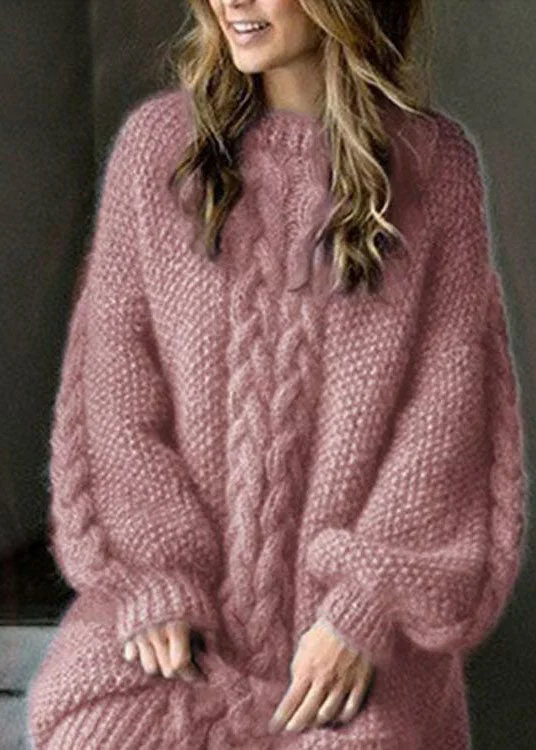 Sporty Wear Classy pink thick Knit Sweater Dress Winter