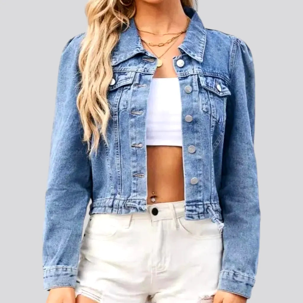 Chic Outfits Puff-sleeves slim jean jacket for women