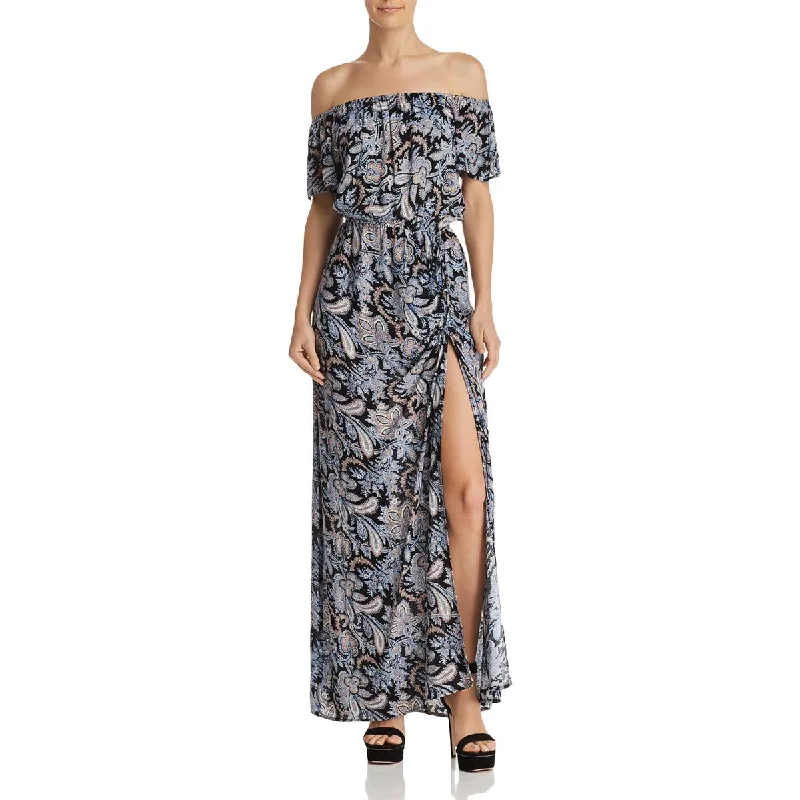 Breezy Outfits Aqua Womens Paisley Off-The-Shoulder Maxi Dress