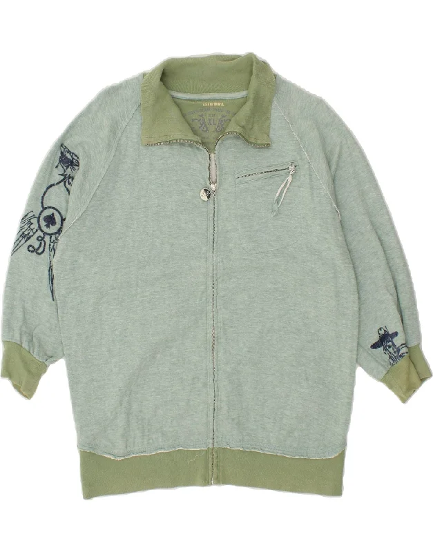 Easy Chic DIESEL Womens Graphic 3/4 Sleeve Tracksuit Top Jacket UK 18 XL Green