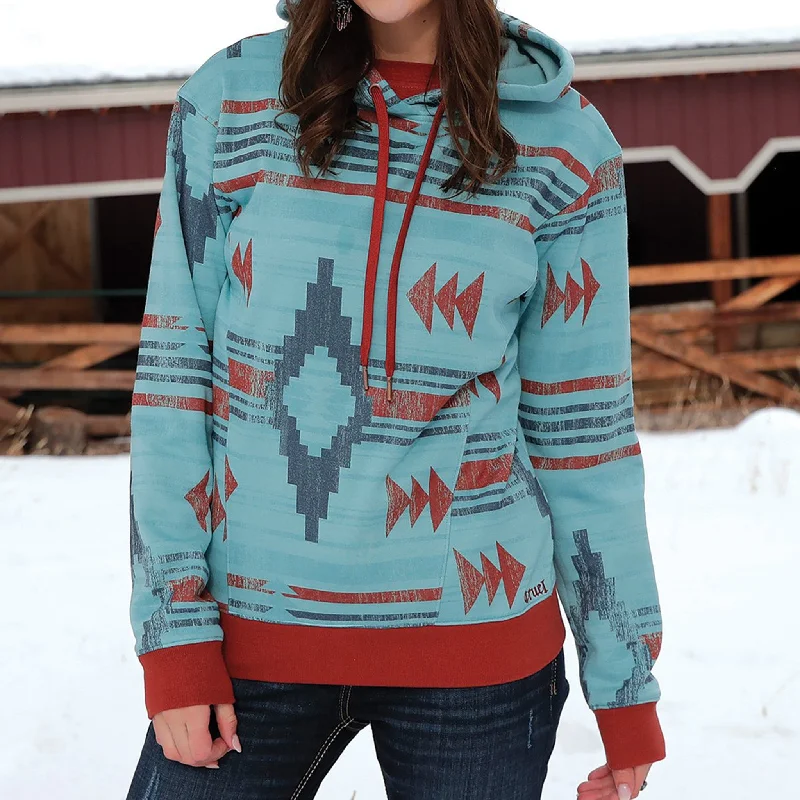 Cozy Fitting Cruel Denim Women's Rust/Blue Aztec Hoodie