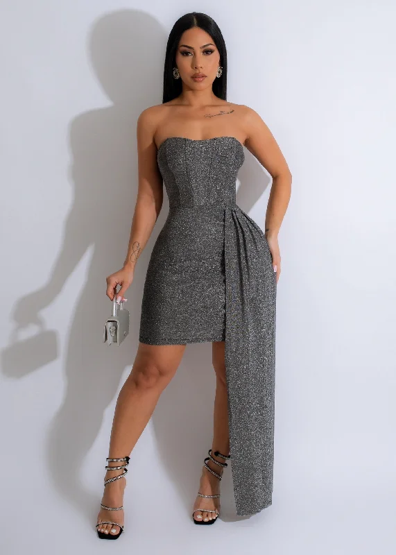 Soft Comfort Wear Petite Dramatic Metallic Mini Dress Silver