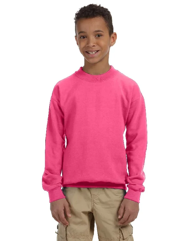 Comfy Layers Gildan Youth 50/50 Crewneck Sweatshirt | Safety Pink