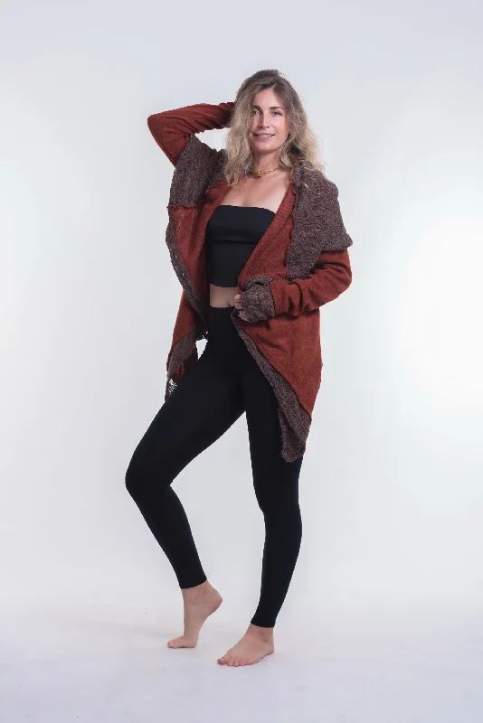 Elegant Fit Hooded Shawl Cardigan in Brick
