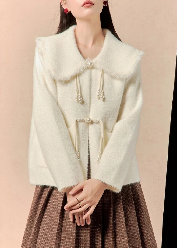 Weekend Comfort Women White Button Pockets Solid Mink Velvet Coats Winter