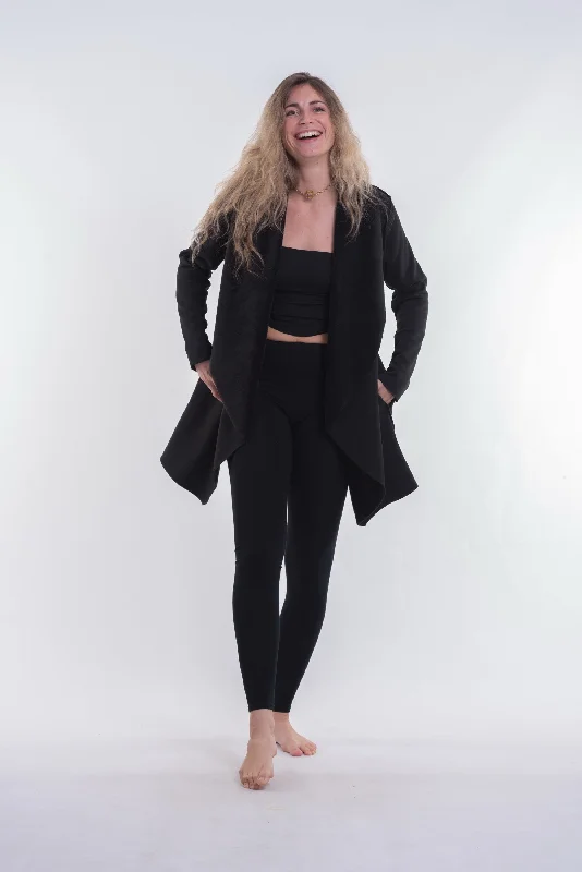 Sporty Comfort Fleece Cardigan in Black