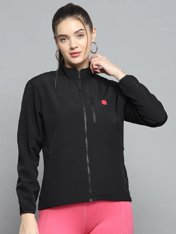 Casual Ease Women Black Solid Mock Neck Full Sleeve Sweatshirt