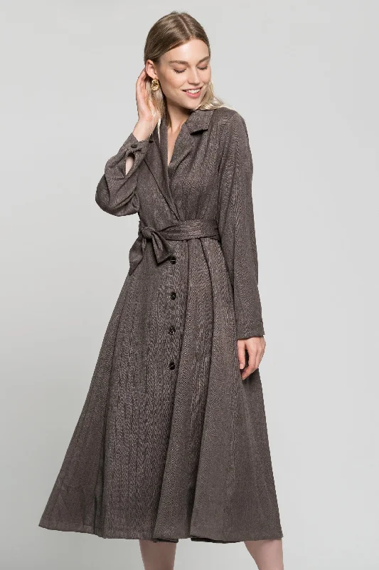 Soft Knitwear Buff Grey Double Breasted Long Coat Dress
