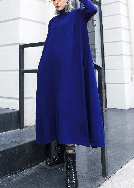 Trendy Looks For Work blue Sweater dress Design high neck large hem Art fall knit dress Trendy Looks For Work blue Sweater dress Design high neck large hem Art fall knit dress
