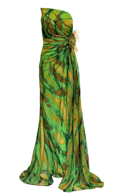 Cozy Lifestyle Strapless Green Cocktail Party Dress