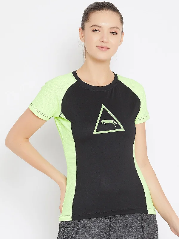 Soft Knitwear JUMP USA Women Black Active Wear Round Neck T-shirt