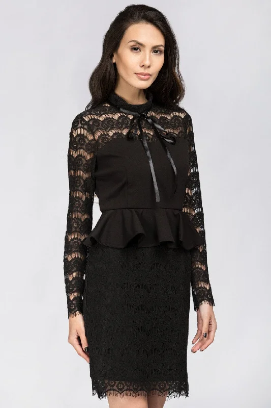 Relaxed Jackets Black Yoke Lace Peplum Mini Dress