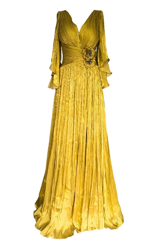Effortless Looks Elegant Chiffon Evening Dress Gown with Floral Brooch