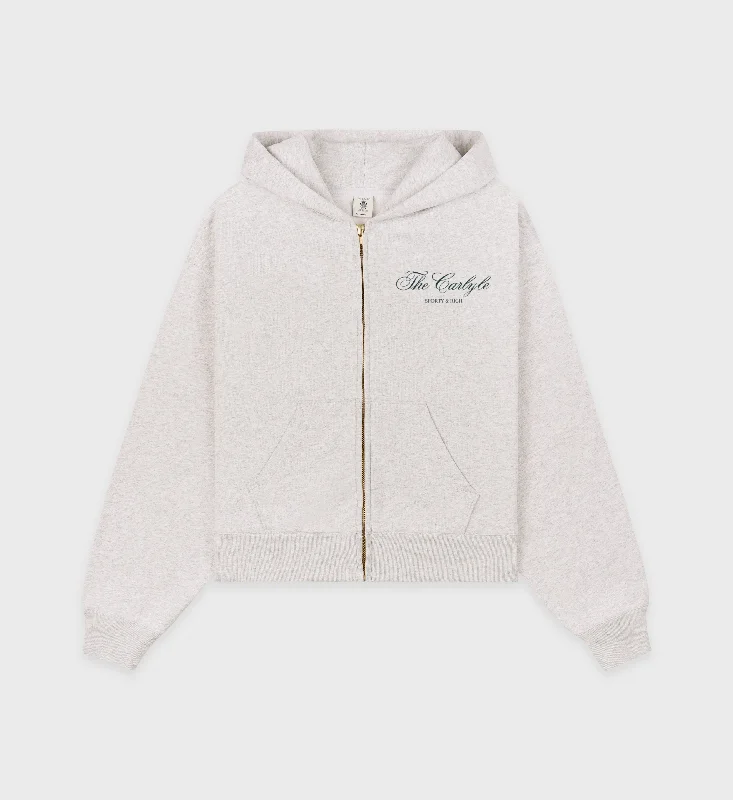 Versatile Casuals The Carlyle Script Cropped Zip Hoodie - Heather Gray/Forest