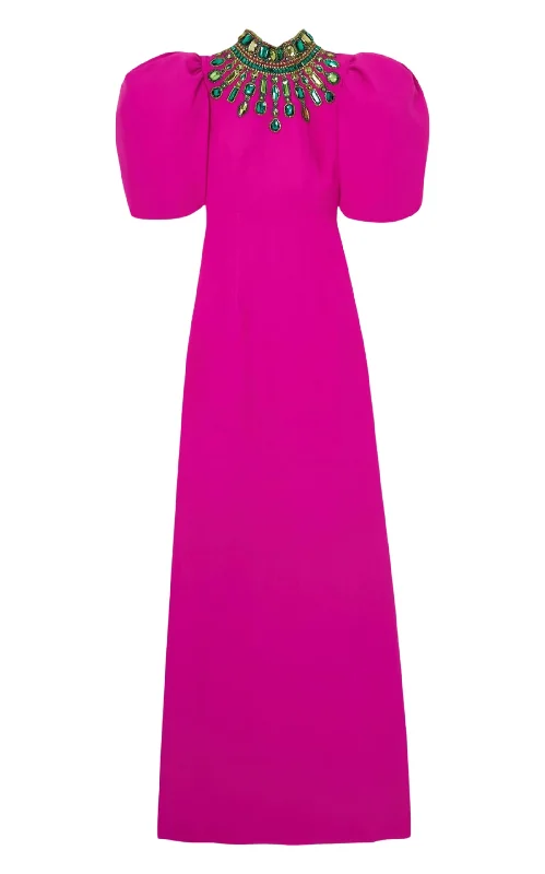 Cozy Fitting Crystal Embellished Taffeta Gown