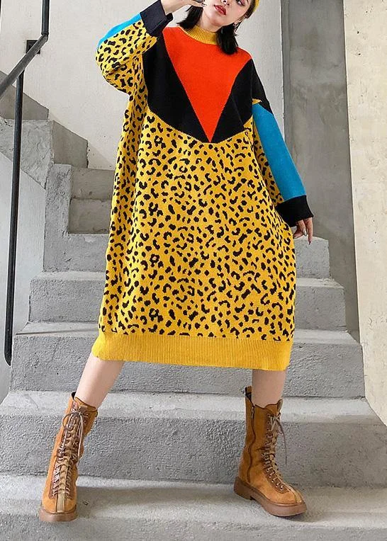 Relaxed Fashion For Work yellow Sweater dresses Design patchwork Hipster spring knit dress Relaxed Fashion For Work yellow Sweater dresses Design patchwork Hipster spring knit dress