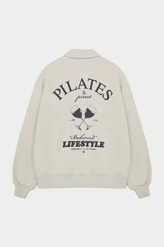 Elegant Dressing PILATES & PINOT BUTTON UP SWEATSHIRT - BONE
