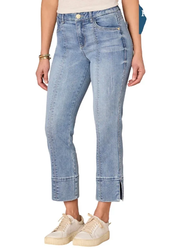 Relaxed Fit Wear "ab"solution High Rise Kick Flare Plus Size Jeans With Slit Hem In Light Blue