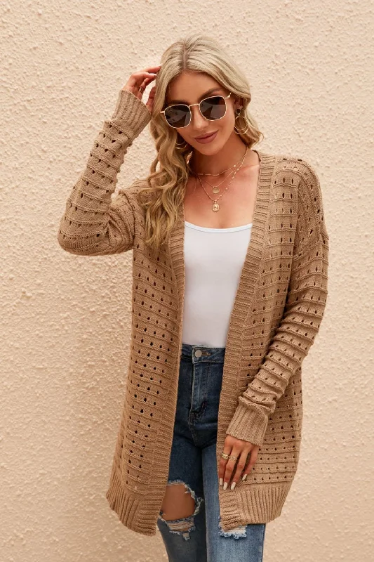 Cozy Lifestyle Openwork Horizontal Ribbing Open Front Cardigan