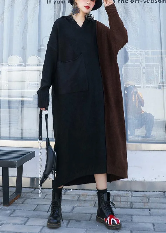 Easygoing Fashion Cute brown patchwork Sweater Aesthetic Women hooded winter knitted tops Easygoing Fashion Cute brown patchwork Sweater Aesthetic Women hooded winter knitted tops