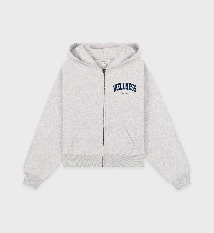 Casual Fit Wellness Ivy Cropped Zip Hoodie - Heather Gray/Navy
