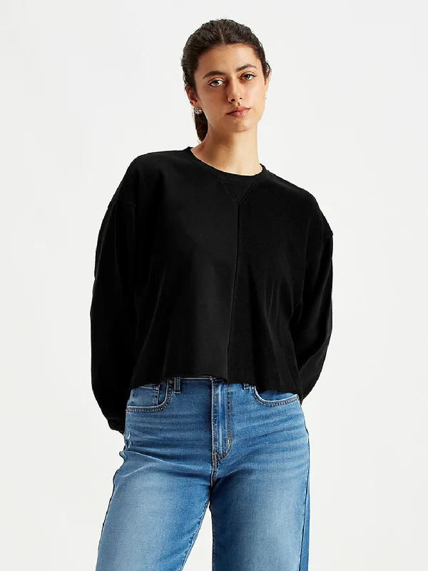 Soft Wearables Women's Solid Black Crew Neck Sweatshirt