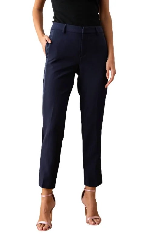 Relaxed Chic Classic Cigarette/smoking Pants In Navy Blue