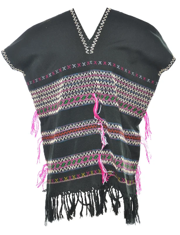 Cozy Essentials Wear Beaded Black Poncho - L