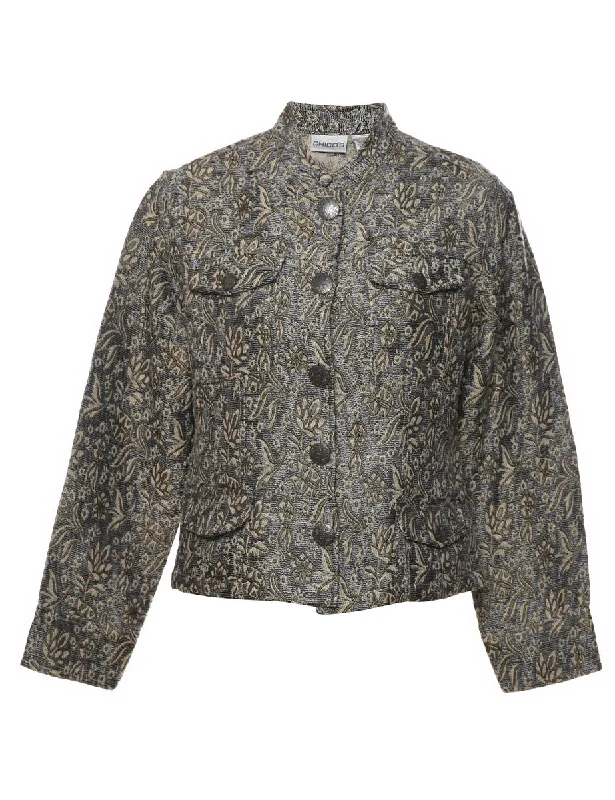 Timeless Style Floral Pattern Metallic Tapestry Jacket - M