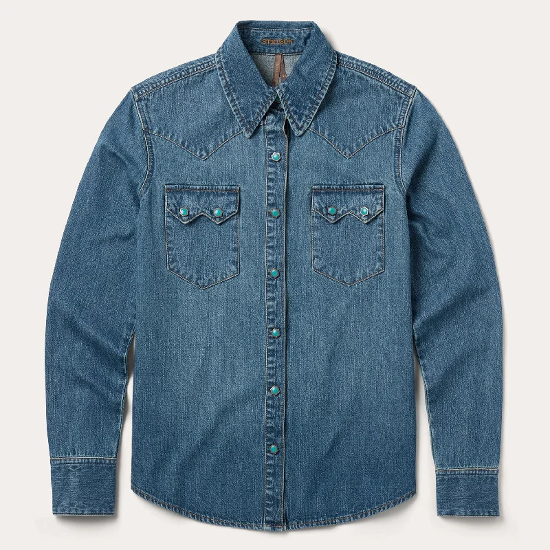 Simple Comfort Turquoise Snap Western Denim Shirt