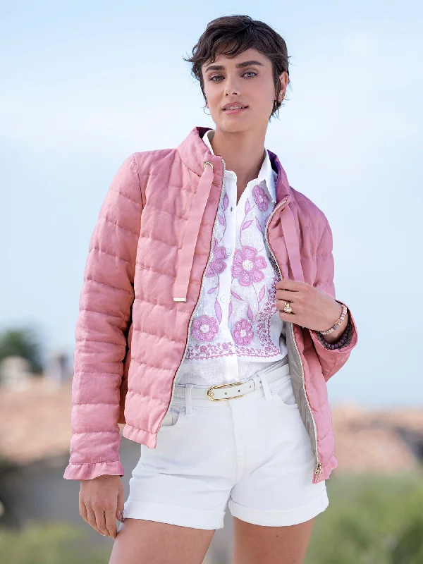 Cozy Chic Wear Krista Linen Ruffle Down Jacket
