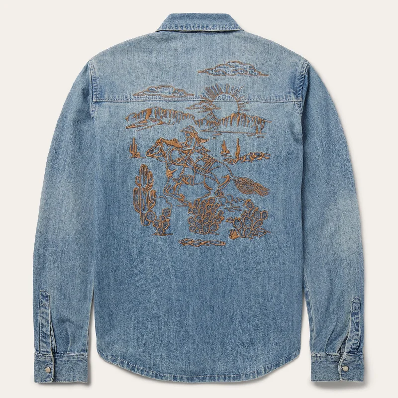 Relaxed Clothing Embroidered Light Denim Shirt