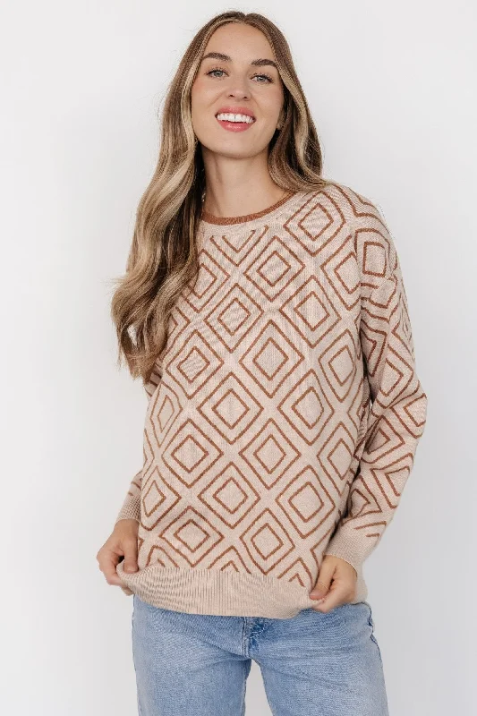 Soft Comfort Asther Diamond Sweater | Oatmeal + Camel