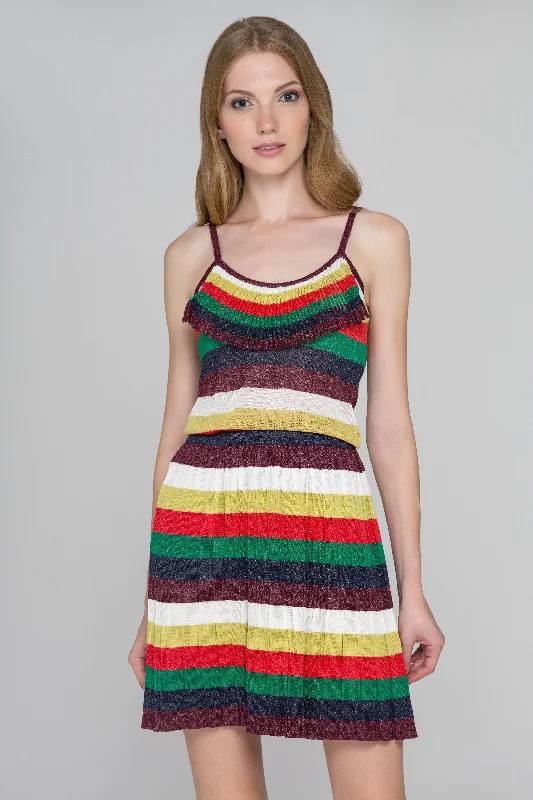 Comfortable Jeans Boho Rainbow Knit Tassel Bib Midi Dress